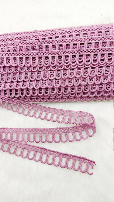 9 Yards Mauve Pink Embroidery Cotton Lace Trim, Approx. 20mm Wide, Fringe Trim